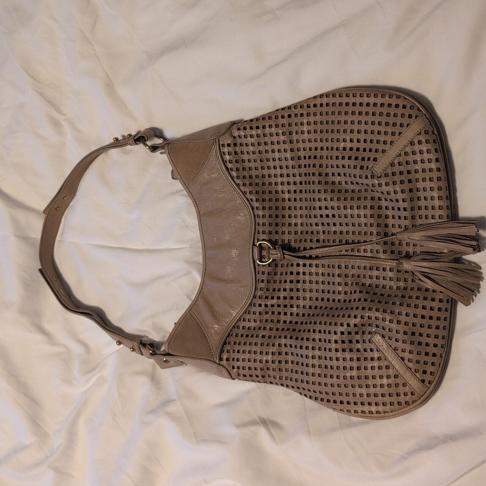 Steven Alan tan leather suede tassel tote bag